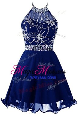 Ideal Halter Top Organza Sleeveless Mini Length Prom Dress and Beading