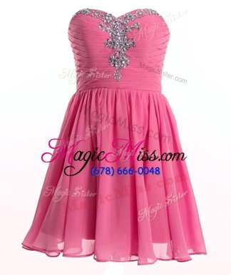 Watermelon Red Sleeveless Mini Length Beading Lace Up Prom Homecoming Dress