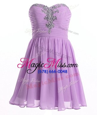 Fashion Sleeveless Mini Length Beading Lace Up with Lilac