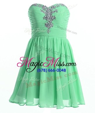Discount Chiffon Sweetheart Sleeveless Lace Up Beading Prom Gown in Apple Green