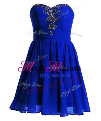 Fabulous Sleeveless Mini Length Beading Lace Up Evening Dress with Royal Blue