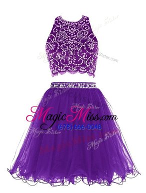 Luxury Empire Prom Evening Gown Lavender Scoop Chiffon Sleeveless Mini Length Clasp Handle