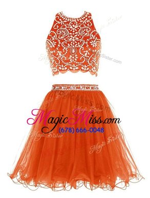 Trendy Orange Empire Chiffon Scoop Sleeveless Beading Mini Length Backless Prom Gown