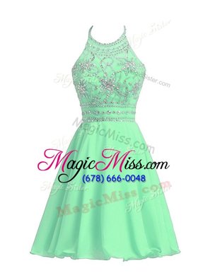 Suitable Apple Green Halter Top Zipper Beading Evening Dress Sleeveless