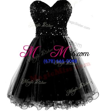 Admirable Sleeveless Chiffon Knee Length Lace Up Prom Gown in Black for with Beading and Ruching