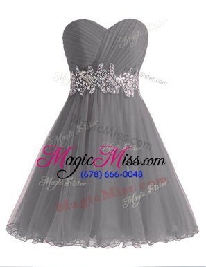 Colorful Grey Sleeveless Knee Length Beading and Ruching Lace Up Homecoming Party Dress