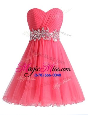 Best Selling Watermelon Red Sleeveless Chiffon Lace Up Dress for Prom for Prom and Party