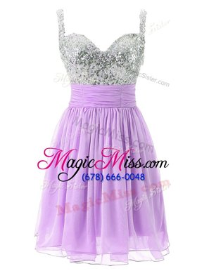 Glamorous Knee Length Zipper Prom Dresses Lilac and In for Prom and Party with Beading