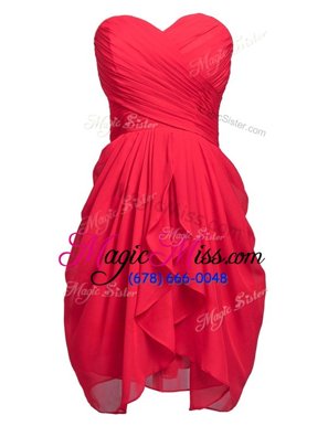 Colorful Knee Length Red Evening Dress Chiffon Sleeveless Ruching
