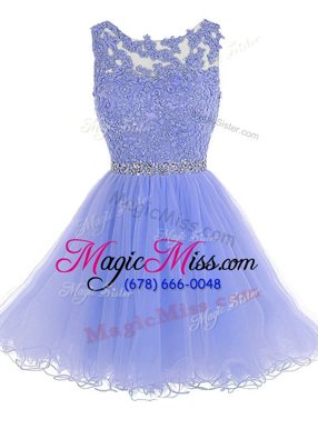 High Quality Scoop Beading and Lace Dress for Prom Lavender Zipper Sleeveless Knee Length