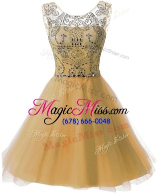 Customized Gold Zipper Scoop Beading High School Pageant Dress Chiffon Sleeveless