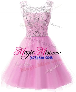 Captivating Scoop Knee Length Zipper Baby Pink and In for Prom and Party with Beading