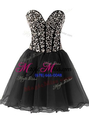 Hot Selling Knee Length Black Prom Dresses Chiffon Sleeveless Beading