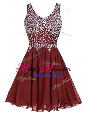 Dynamic Beading Prom Evening Gown Wine Red Zipper Sleeveless Knee Length
