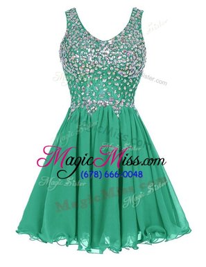 Exquisite Green A-line Beading Evening Dress Zipper Chiffon Sleeveless Knee Length
