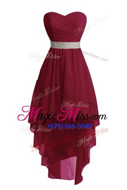 Traditional Wine Red Empire Organza Sweetheart Sleeveless Belt High Low Lace Up Military Ball Gown