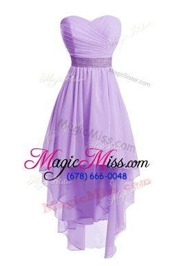 Artistic Sleeveless Organza High Low Lace Up Homecoming Dress in Lavender for with Belt