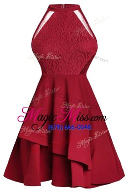 Lovely Knee Length Wine Red Prom Dresses Chiffon Sleeveless Ruffled Layers