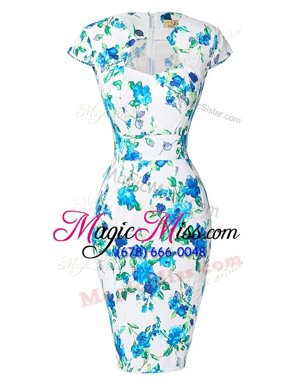 Hot Selling Sweetheart Cap Sleeves Mother Of The Bride Dress Knee Length Pattern and Belt White Chiffon