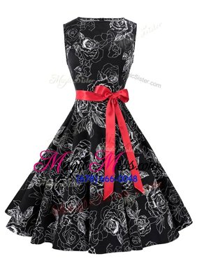 Great Scoop Black Zipper Military Ball Gown Sashes|ribbons and Pattern Sleeveless Knee Length