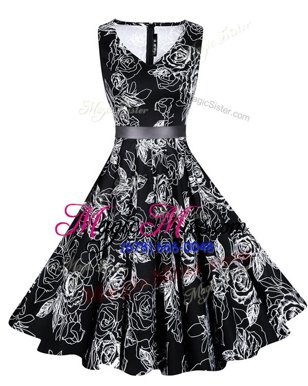 Spectacular Black A-line V-neck Sleeveless Chiffon Knee Length Zipper Sashes|ribbons and Pattern Formal Dresses