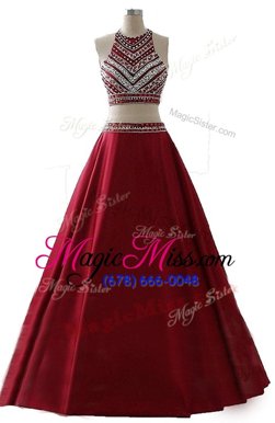 Sweet Scoop Wine Red Sleeveless Chiffon Zipper for Prom and Party