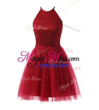 Comfortable Scoop Wine Red Sleeveless Chiffon Zipper Homecoming Party Dress for Prom and Party