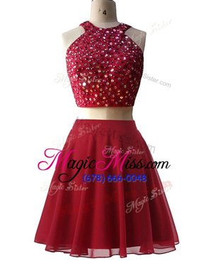 Adorable A-line Homecoming Dress Online Wine Red Scoop Chiffon Sleeveless Knee Length Zipper