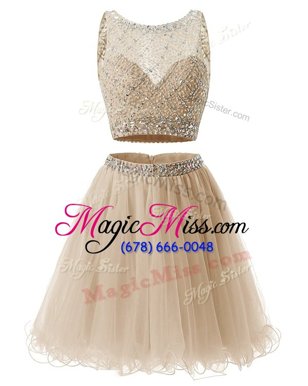 Sweetheart Sleeveless Cocktail Dresses Mini Length Beading and Belt Champagne Organza
