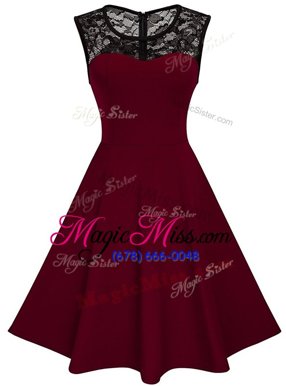Simple Scoop Sleeveless Zipper Prom Dress Wine Red Satin
