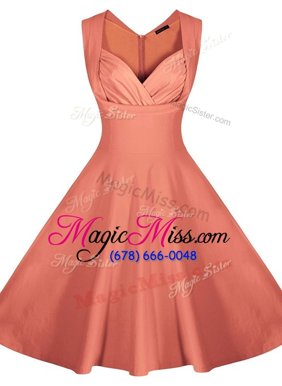 Orange Red A-line Sweetheart Sleeveless Satin Knee Length Zipper Ruching Prom Party Dress