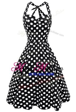 Perfect Scoop Black Sleeveless Knee Length Pattern Backless Prom Dress