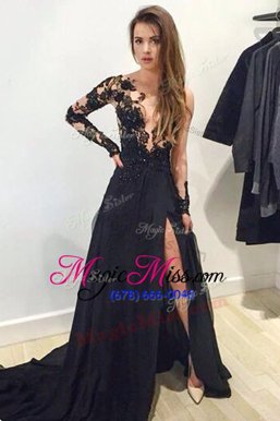 Nice Black Long Sleeves Chiffon Zipper-up Dress for Prom for Prom and Homecoming