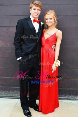 Red A-line 1 Homecoming Dress Backless Stretch Satin Sleeveless Floor-length