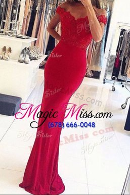 On Sale Mermaid Off The Shoulder Sleeveless Elastic Woven Satin Evening Dresses Beading and Appliques Zipper