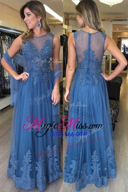 Wonderful Scoop Sleeveless Tulle Prom Dress Beading and Appliques Zipper