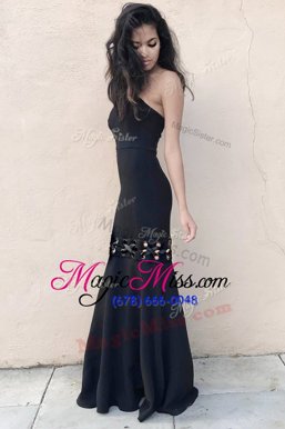 Fashionable Mermaid Floor Length Zipper Prom Gown Black and In for Prom with Ruching