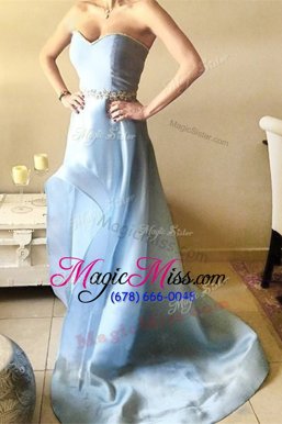 Sumptuous Blue Sleeveless Beading Asymmetrical Celeb Inspired Gowns