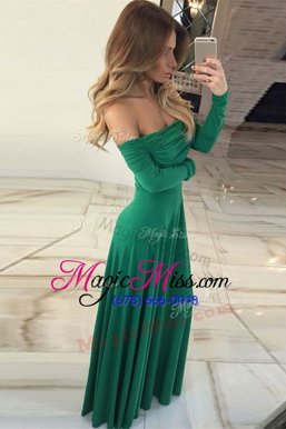 Unique Green Off The Shoulder Zipper Ruching Homecoming Dress Long Sleeves