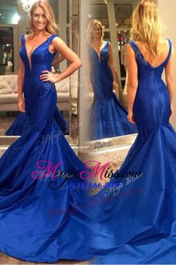 Stylish Mermaid Sleeveless Court Train Pleated Zipper Prom Dresses