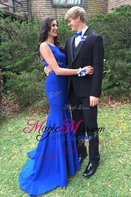 Fantastic Mermaid Sleeveless Sweep Train Backless With Train Beading Dress for Prom