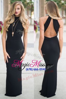 Custom Design Mermaid Scoop Floor Length Backless Prom Evening Gown Black and In for Prom and Party with Ruching