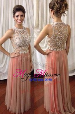 Pink Prom Dresses Prom and For with Beading Scoop Sleeveless Zipper