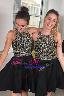 Glittering Black Chiffon Zipper Scoop Sleeveless Mini Length Party Dress Wholesale Beading