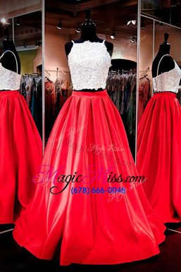 Smart Red Sleeveless Elastic Woven Satin Backless Homecoming Dress for Prom and Party