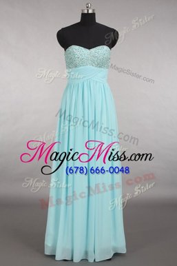 Hot Selling Sleeveless Chiffon Floor Length Zipper in Blue for with Beading