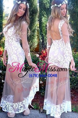 Hot Selling Scoop Floor Length Backless Evening Wear Pink and In for Prom and Party with Appliques