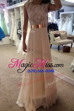 Enchanting Champagne Prom Dress Prom and Party and For with Belt Scoop Sleeveless Zipper