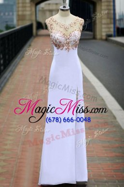 Superior Scoop White Sleeveless Chiffon Backless Prom Gown for Prom and Party
