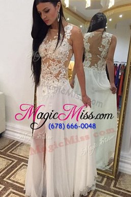 Luxury White Column/Sheath Organza Scoop Sleeveless Beading and Appliques Floor Length Side Zipper Homecoming Dress